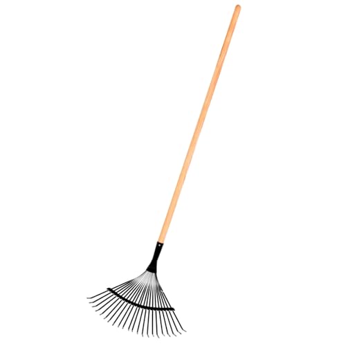 Acan Tradineur - Rastrillo de jardín con Mango de Madera, Cabeza metálica con 22 púas, Dientes Largos, Escoba para Barrer Hojas, césped, Ligero y Resistente - 150 x 36 cm