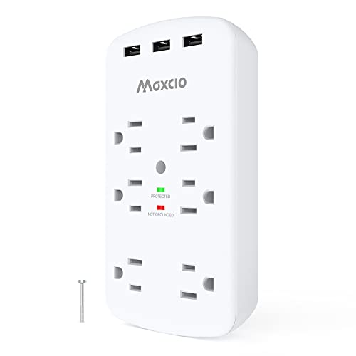Usb Wall Charger, Surge Protector(1728J), Maxcio 6 Outlet Extender With 3 Usb Charging Ports, Multi Plug Outlet Power Strip Electrical Outlet Splitter Expander For Home Office Dorm Room, Travel #TOP1