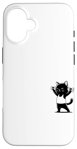 ジム ワークアウト 黒猫 ポケット プリント トレーニング フィットネス エクササイズ スマホケース iPhone 16 用