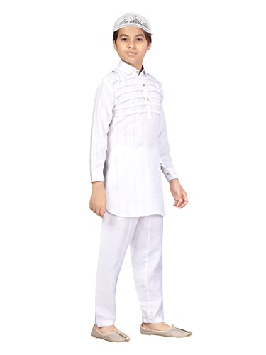 Image of Aarika Boys White Color Pathani Kurta Pyjama with Cap Set (C PS-JK-102-WHITE-WHITE-3)