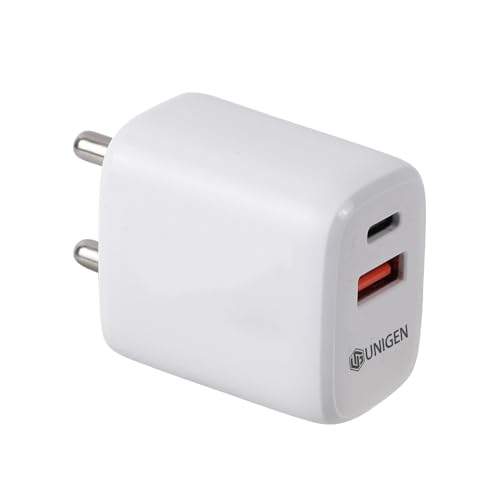 UNIGEN 30W Fast Type C Wall Charger, Power Delivery & Mach USB Charger Fast Charging Compatible with iPhone, iPad, Samsung Galaxy, Note, Redmi, Mi, Oppo, Smartphones BIS Certified-White