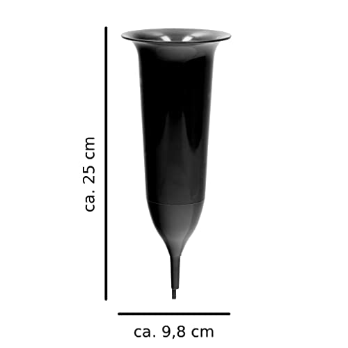 Grabvase mit Erdspieß VonBueren | 2 Stück | schwarz | ca. 25 x 9,8 cm | Friedhofsvase | Grab Blumenvase
