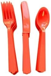 Miniatura 1 de Juego de cubiertos de plástico naranja Tenedores de plástico Cucharas de plástico Cuchillos de plástico cubiertos de plástico perfectos Halloween o