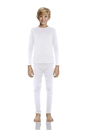 Rocky Thermal Underwear for Boys Cotton Knit Thermals Kids Base Layer Long John Pajamas Set (White - X-Large)