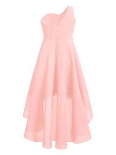 YiZYiF Flower Girl Dresses for Wedding Kids One Shoulder High Low Dress Shiny Ruched A-line Summer Sundress2