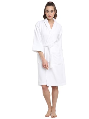 Image of CREEVA Luxury 100% Cotton Bathrobe for Men & Women | Super Soft Velour | Shawl Collar | Highly Absorbent | Ideal for Spa, Shower, Gym, Travel & Gifting