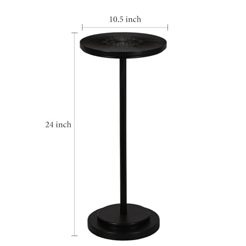 COVLON Drink Table, Carved Table Top Martini Table, Small Side Table, Weighted Base Pedestal Table for Living Room, Bedroom, Modern, Black
