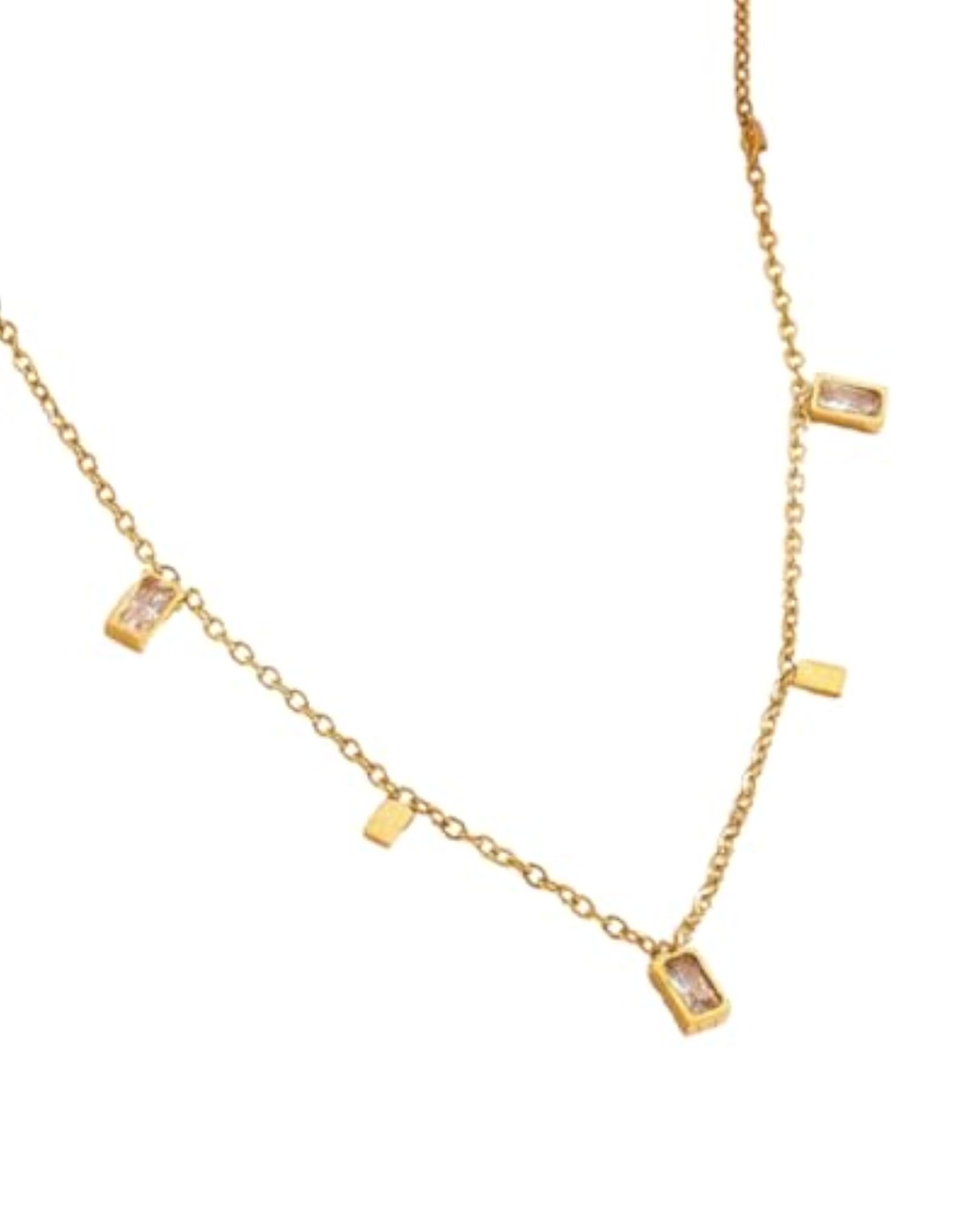 Gold-Tone Dainty Rectangle Charm Necklace for Women & Girls