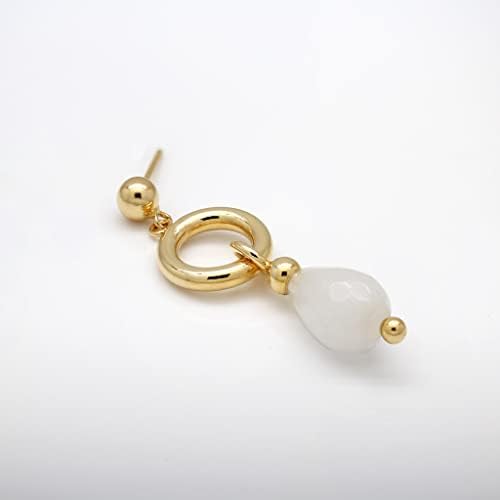 Pendientes de Piedra Jade Blanco Facetado Chapados en Oro de 18k, Diseño Artesanal, 4,4 cm de Largo