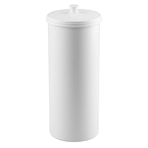 iDesign Kent Wolnostojący uchwyt na papier toaletowy, plastikowy uchwyt na papier toaletowy z pokrywką, do przechowywania niezbędnego papieru toaletowego, biały, 16 002 x 16 x 39,37 cm