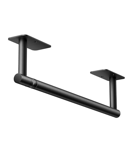Image of FORIOUS Paper Towel Holder Under Cabinet, Wall Mount or Self Adhesive Pivoting Commercial Towel Paper Roll Holder Dispenser Stick On Bar Sinks, Matte Black