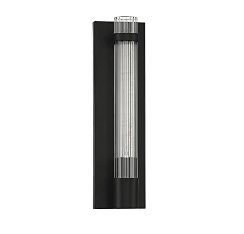 Image of Savoy House 9-996-1-89 Willmar Industrial Modern Clear Ribbed Glass Rectangular Wall Sconce, 1-Light 60 Watt, 16 inch H x 5 inch W, Matte Black