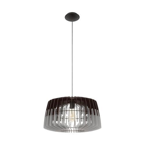 Suspension haut de gamme Eglo Artana lustre acier nickel mat et finitions bois