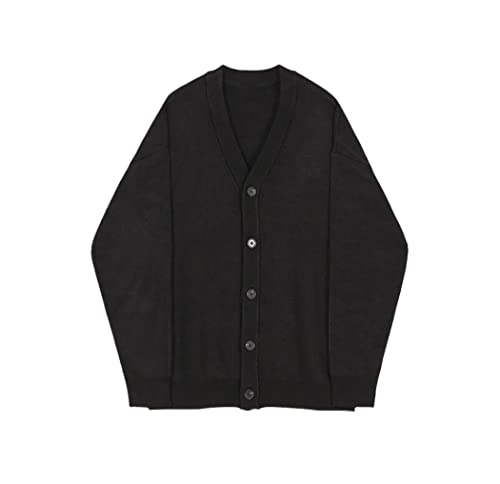 Cardigan coréen noir asymétrique par son col en V et simple boutonnage homme M