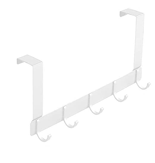 QYINXIU Over Door Hook, Door Hanger with 5 Coat Hooks, Decorative Aluminum Rack for Home, Sturdy Over The Door Hanger Hook for Hanging Coat, Towel, Bag, Robe, Hat