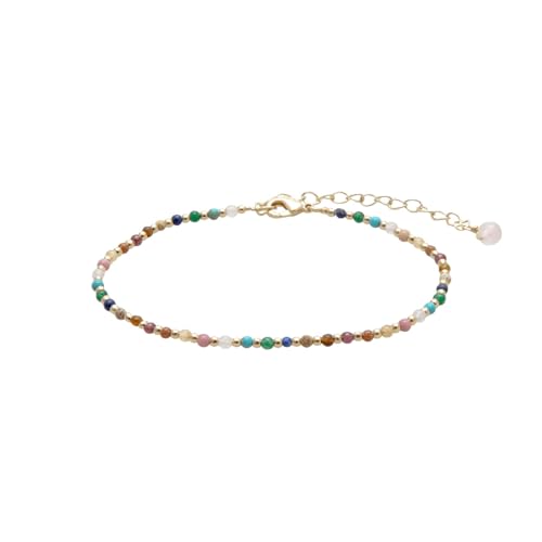 Lotus and Luna 2MM Master Healer Energy Chakra Healing Dainty Anklet Bracelet with Real Stones Jade, Pearl, Rose Quartz, Amethyst, Moonstone