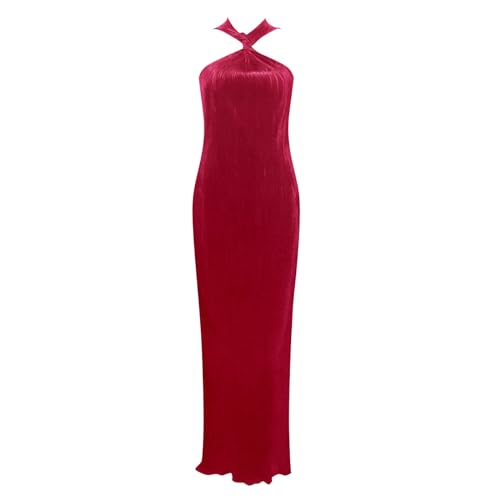 Robe longue sans manches rouge fluide pour effacer les complexes et rayonner