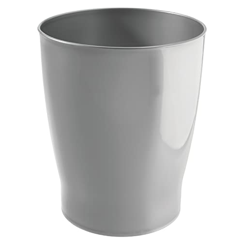 Image of mDesign Round Plastic Bathroom Garbage Can, 1.25 Gallon Wastebasket, Garbage Bin, Trash Can for Bathroom, Bedroom, and Kids Room - Small Trash Can - Fyfe Collection - Silver