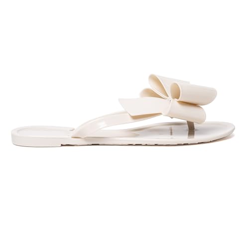 Image of Mtzyoa Women Flip-Flops Flat Sandals Jelly Bow Beach Flat Rivets Rain Cute Dressy Summer Sandals