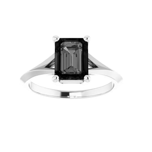 925 Sterling Silver White Gold Finish Vintage 2.5 Ct Emerald Cut Onyx Black Diamond Solitaire Split Shank Wedding Engagement Ring for Women