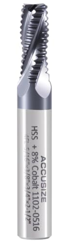 Accusize Industrial Tools 5/16'' by 3/8'' by 3/4'' Flt Length, 2-1/2'' Oal, 4 Flute, Standard Tooth M42 8% Cobalt Tialn Roughing End Mill, 1102-0516
