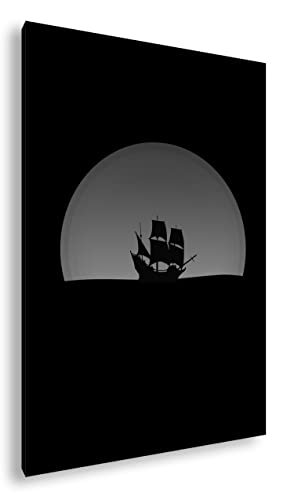 Bateau à voile sombre tableau noir et blanc 90x60 cadre bois deyoli