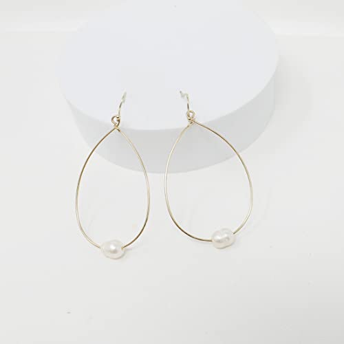 Pomina Lightweight Pearl Hoop Earrings, Gold Teardrop Pearl Dangle Drop Earrings For Women (Gold) #TOP6