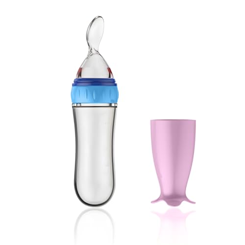 KXUSW Cuchara Para Biberón Para Bebés 90ml，Cuchara Dispensadora Bebe，Cuchara De Extrusión De Gel De Sílic，Biberón Para Alimentos Bebés Con Cuchara，Apto Para Niños Mayores De 3 Meses（Rosa）