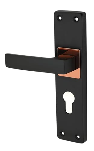 Image of Trevi Premium Matte Black Mortise Door Handle Lock Set with Cylinder & Keys | Heavy-Duty Metal Lever Handle | Smooth Operation | Ideal for Bedroom, Office & Wooden Doors| Model- Ferric CY