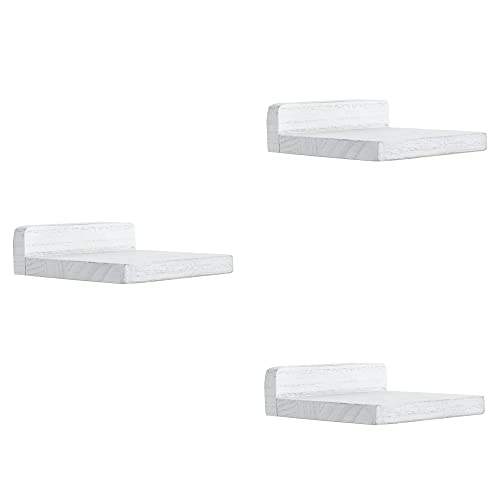 PHOENANCEE Lot de 3 Petites étagères flottantes décoratives pour Mur, Mini étagère Murale carrée en Bois pour Petits Objets, 12,7 x 10 x 4 cm, Blanc patiné