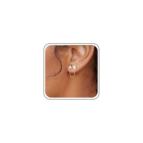 Yheakne Vintage Cristal Flecha Cadena Pendientes De Oro Rhinestone Flecha Pendientes Pavimentadas Cz Flecha Crawler Stud Pendientes Cz Doble Piercing Joyería Para Las Mujeres