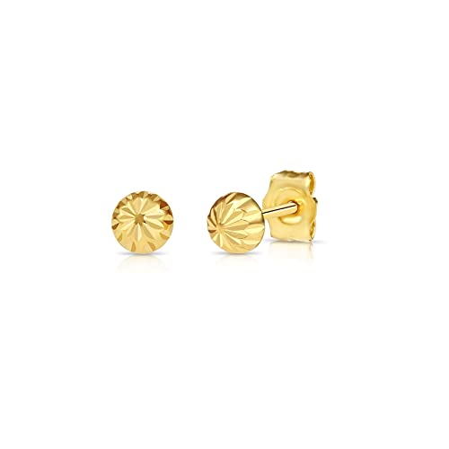 14K Yellow Gold Half Ball Stud Earrings, Hand Engraved Diamond-cut Half Ball Stud Earrings, 14K Butterfly Push-back Sleeper Earrings2