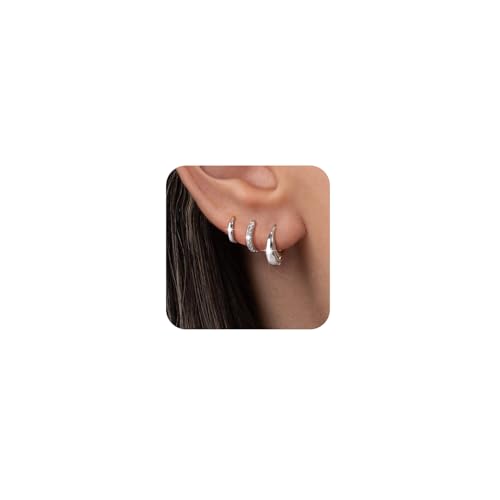 Coshilta シルバーフープイヤリングセット 女性用 スターリングシルバーメッキ スモールハギーフープイヤリング 可憐な軟骨イヤリング 軽量 低刺激性 キュービックジルコニア 複数のピアス イヤリング トレンディなジュエリーギフト, 6-10, 真鍮, 宝石なし（Amazon）