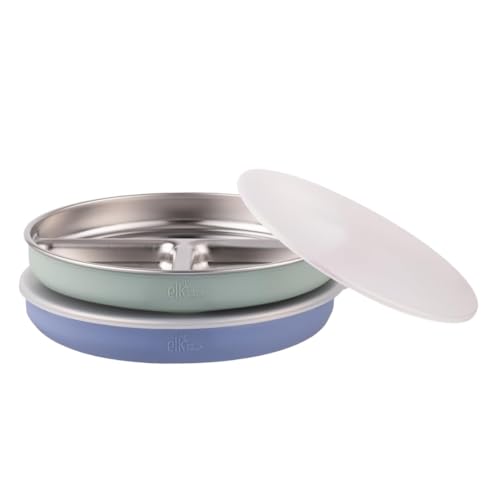 Image of Stainless Steel Divided Plates + Silicone Sleeve and Storage Lid | Baby, Toddler, Kids | Dinner & Snack Plates | 2 Pack