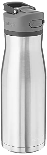 Image of Contigo Ashland Chill Stainless Steel Water Bottle with Leakproof Lid and Straw, 32 oz, Steel /Licorice