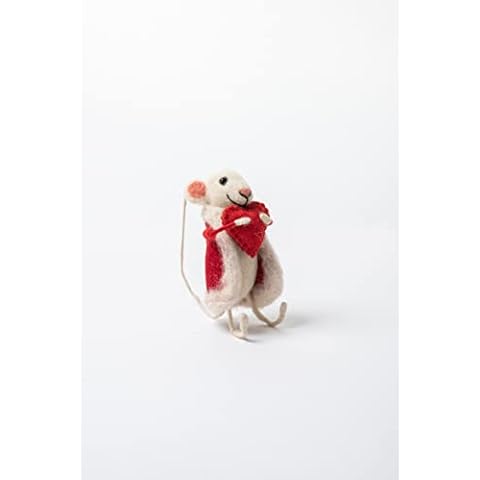 De Kulture Handmade Premium Wool Felt Christmas Mice with Red Jacket heart Ornament Eco Friendly Needle Felted Stuffed Ideal for Home Office Decoration Holiday Decor, 1.9x3.5x5.1 (LWH) Inches Cover