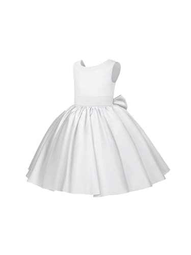 Short Satin Flower Girl Dresses for Wedding Princess Pageant Dress with Bow First Communion Dresses for Girls