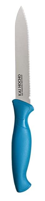 Kai Stainless Steel Kitchen and Vegetable Knife, Serrated SS Blade- Handle Aqua Blue (Set of 1 Piece)
