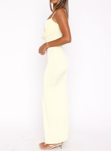 Image of NUFIWI Women Sexy Cutout Long Dress Spaghetti Strap Ruched Bodycon Maxi Dress Backless Hollow Cocktail Dresses