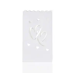 Uonlytech 10pcs White Luminary Bags, Tealight Candle Bags Flame Resistant Candle Bags Heart Shaped Tea Light Luminaries for Wedding Party Christmas