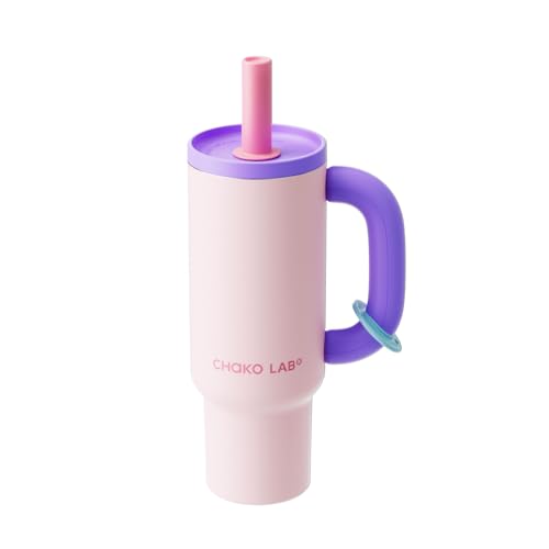 CHAKO LAB BaWang Insulated Tumbler | Tumbler with Handle and Straw 33oz | Cup Holder Friendly for Travel | Leakproof Water Bottle | BPA-Free | Purple