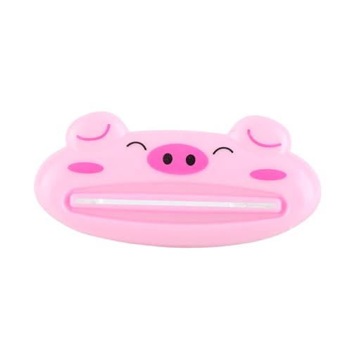 HAOHIZE Tubenausdrücker-Werkzeug, Cartoon-Tier-förmiger Kunststoff-Zahnpastaspender, rollender Zahnpasta-Quetscher, Tubenausdrücker, rollender Halter, Zahnpasta-Clips für (Schwein)