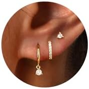 Freekiss 3 Pairs Hoop Earrings Set: Dainty Stud Earrings Trendy Small 925 Sterling Silver Plated Hypoallergenic CZ Dangle Cartilage Huggie Earrings for Women Jewelry for Women