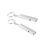 HRLORK 2 Pieces Emergency Whistle Outdoor Survival Safety Whistle Metal Keychain Whistle for Training Pet Camping Hunting Hiking -Silver