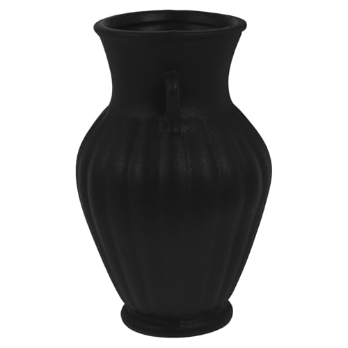 Vase en céramique noir double anse design rond pour composition florale maison