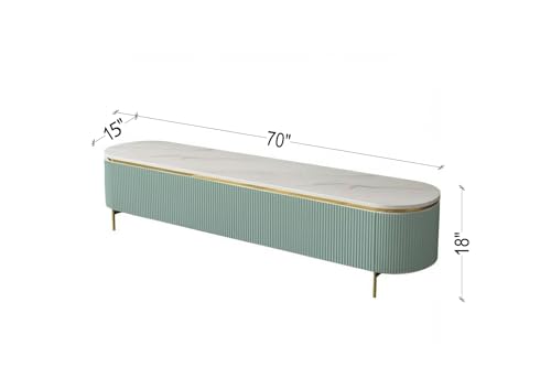 Image of Mazzo Modern TV Unit /Console - 70 inchx12 inchx18 inch White Marble Top with Golden Acrylic, Waterproof Plywood & Charcoal Louvers - Media Cabinet | Modern TV Stand Console Without Storage (Green)