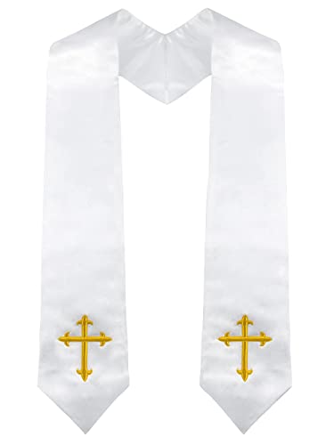 Piecatle White 60 Choir Stole with Cross Embroidery for Church Pastor Costume Clergy Adults