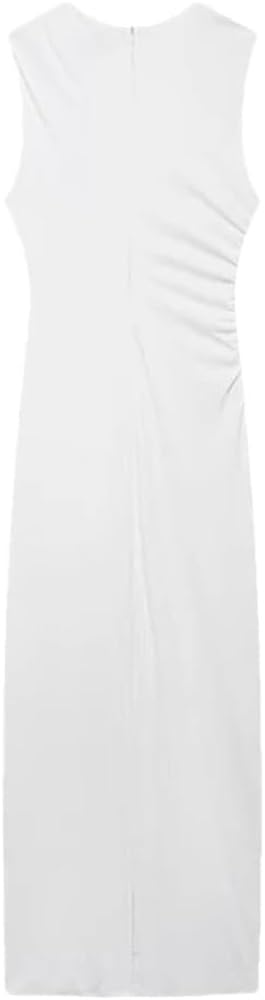 Womens Sleeveless Office Work Maxi Dress Slim Fit Pleated Formal Business Casual Dresses
