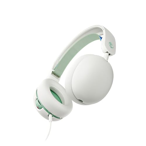 Skullcandy Grom Wired Headphones, Volume-Limiting Audio, Comfortable Over-Ear Fit, Foldable, Designed for Kids 6+, Convenient for Travel with 3.5mm AUX Plug, Built-in Microphone - Bone Seafoam