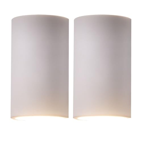 Image of Set of 2 White Plaster Wall Lights, Modern Home Lighting, 2 x GU10 Bulbs Required, LED Compatible, 130mm Width, 220mm Height, 88mm Depth